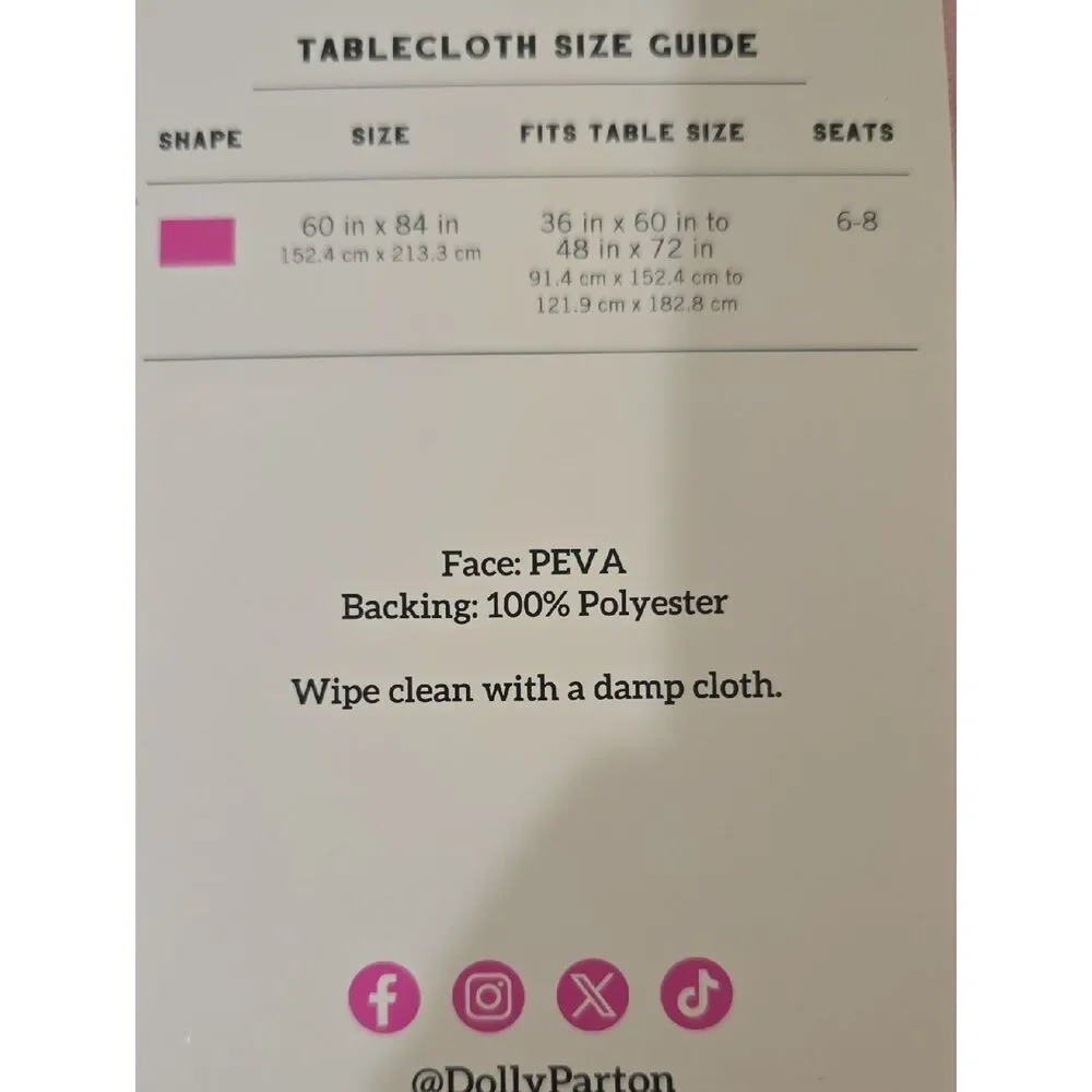 Dolly Parton Cherry Stripe Printed PEVA Tablecloth